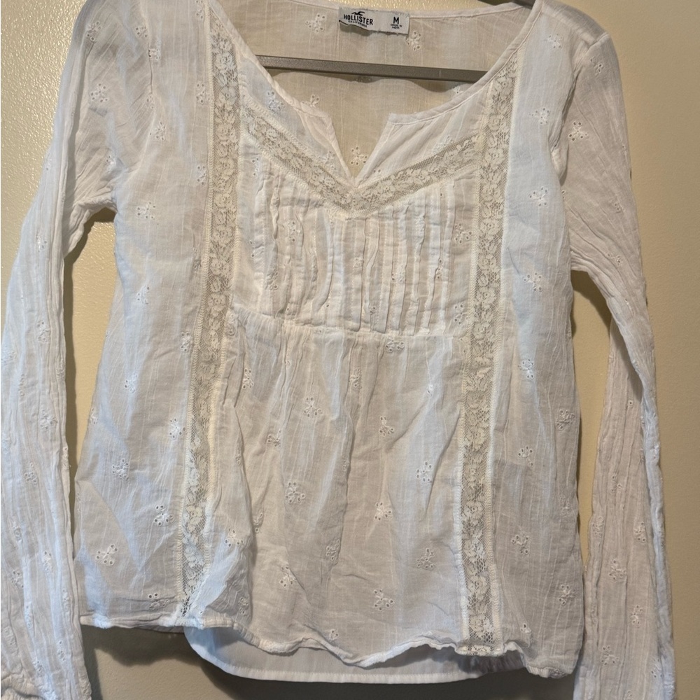 Hollister White Lace Detail Linen Blouse